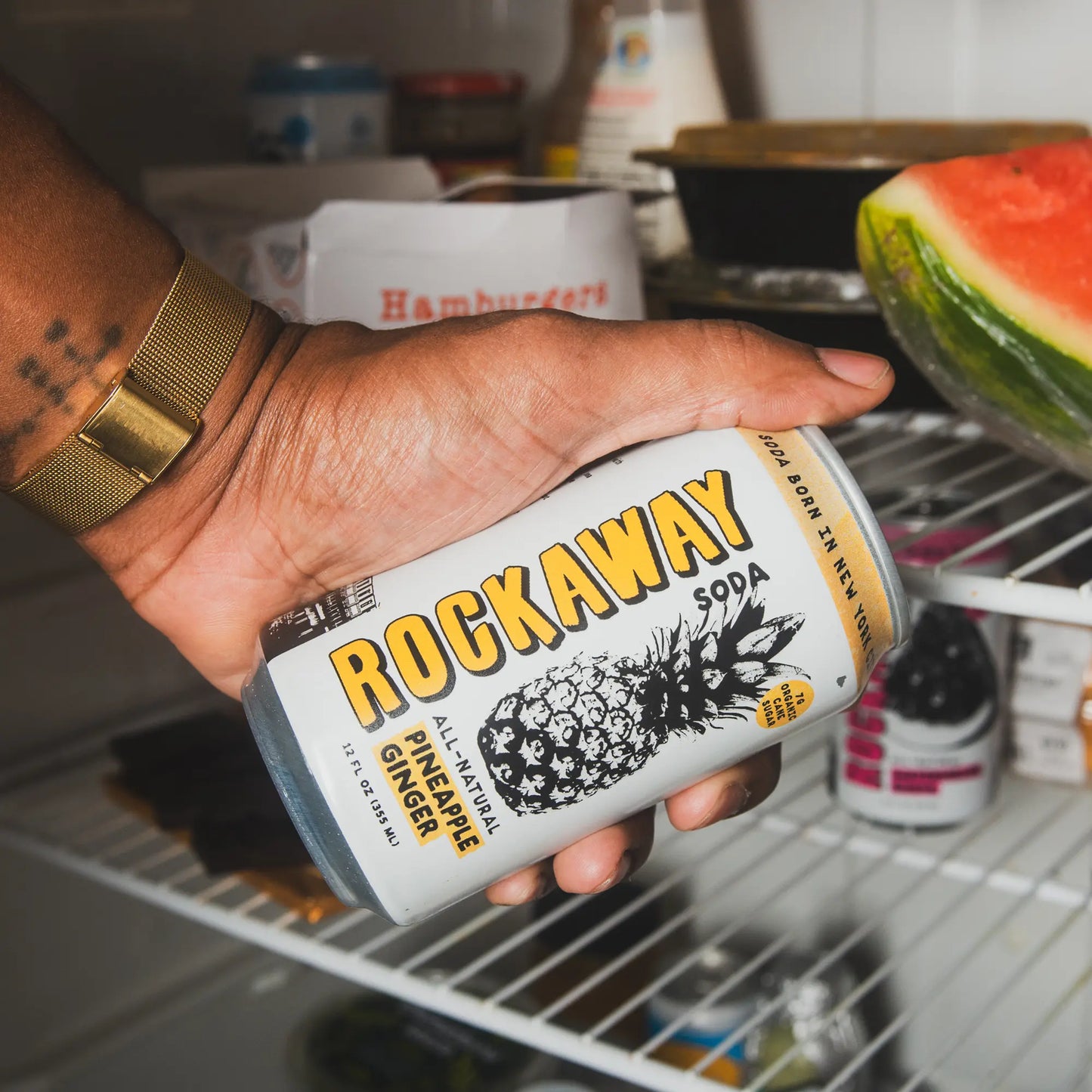Pineapple Ginger Can Rockaway Soda in Hand