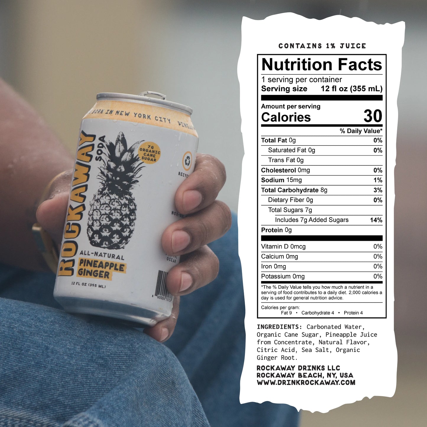 Pineapple Ginger Can Rockaway Soda with Nutrition Facts