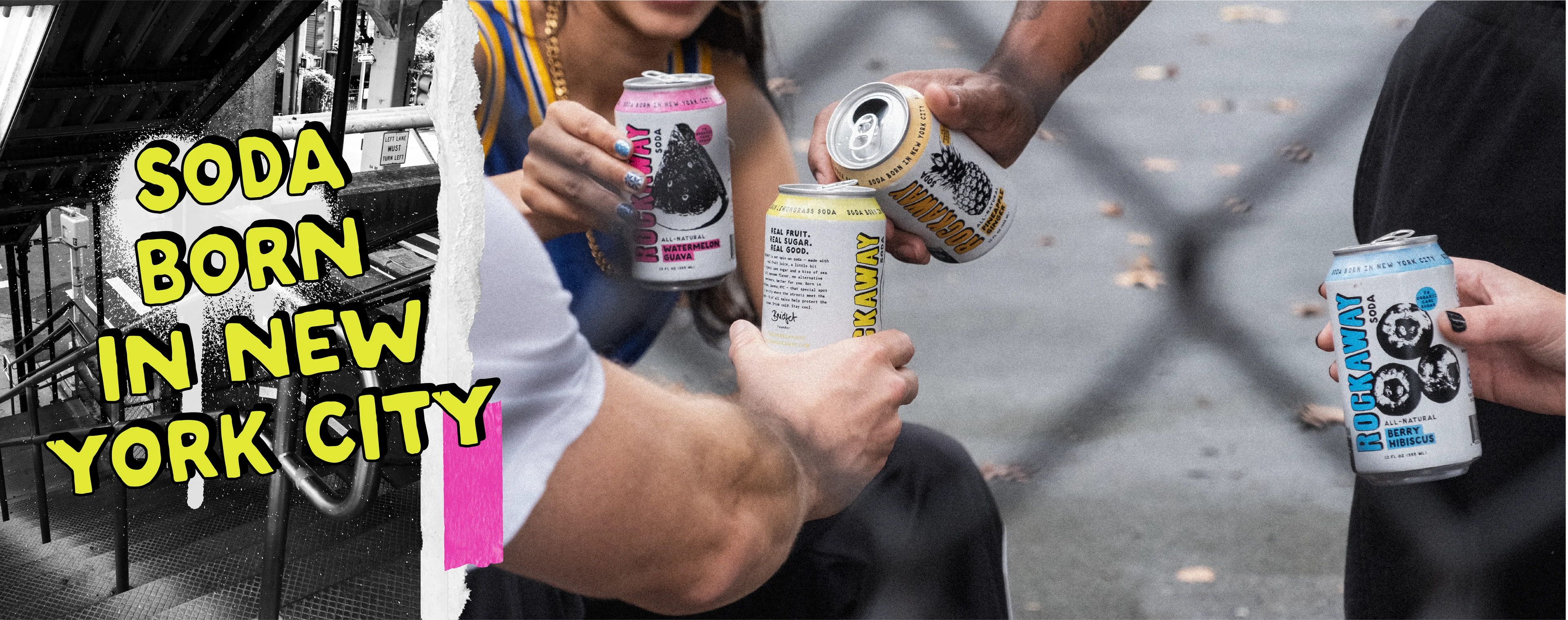 Soda born in New York - Friends Cheering to Rockaway Cans